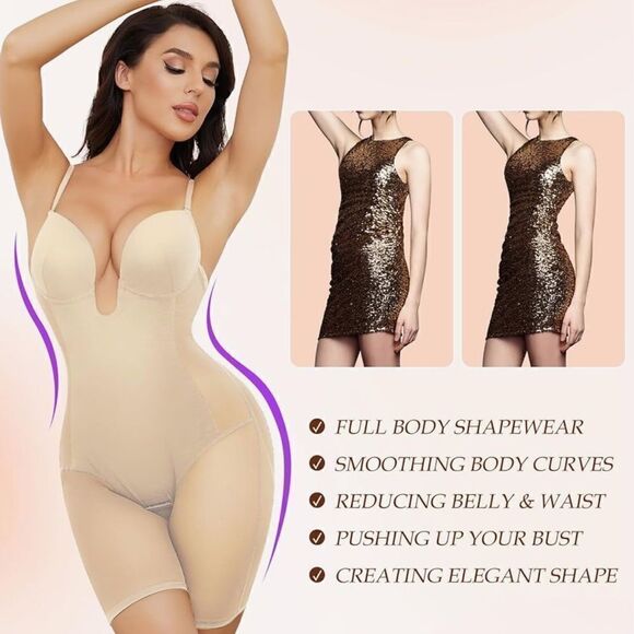 New Slimers Shaper Tummy Control U Plunge Backless Full Body Shapewear BodySuit - Picture 3 of 16